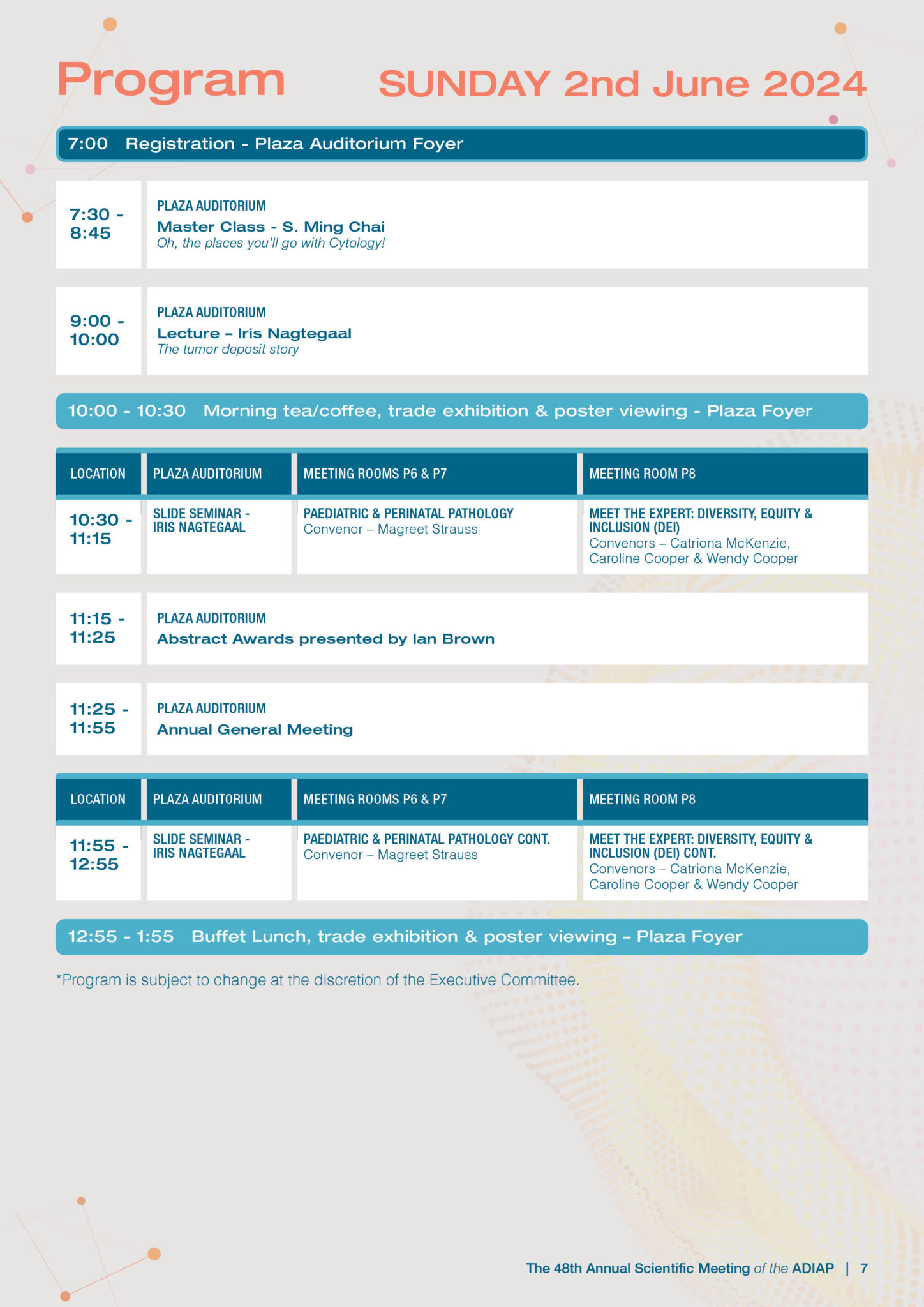Sunday Program Australasian Division of the IAP